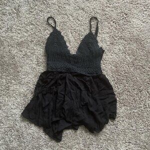 Chic Black Crochet Mini Dress